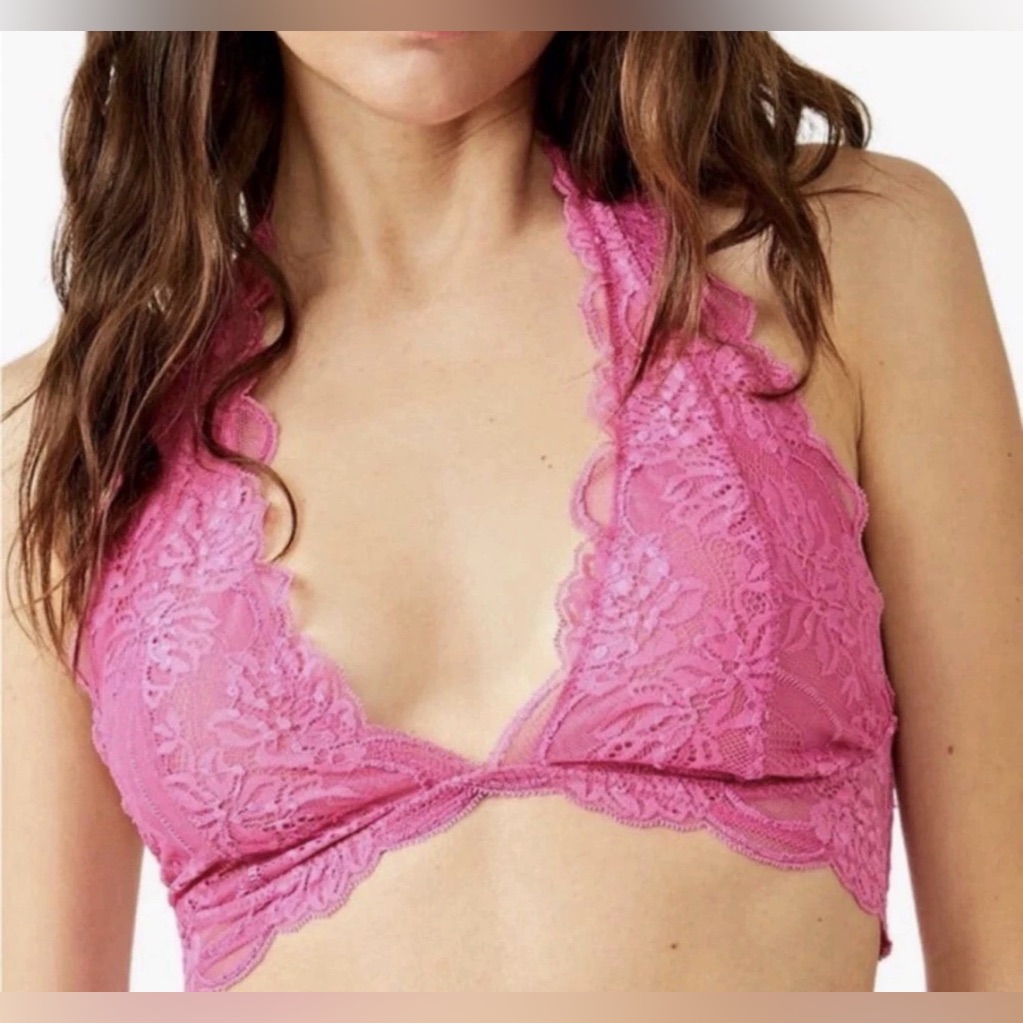 Nwt Free People Last Dance Lace Halter Bralette Pink Sz Small $38